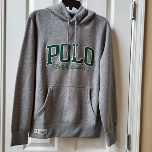Polo Ralph Lauren Logo Fleece Hoodie Pullover Grey Heather Embroidered Size S